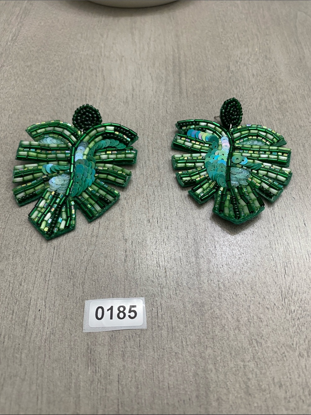 Green Beaded Leaf Statement Earrings